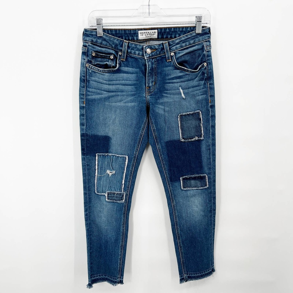 Derek Lam 10 Crosby Mila Patchwork Mid Rise Slim Boyfriend Jeans - Picture 3 of 8